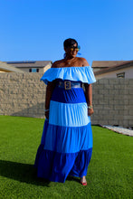 Load image into Gallery viewer, Sale Item!! Super Cute Color Block Tiered Maxi Off Shoulder Maxi Dress