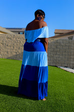 Load image into Gallery viewer, Sale Item!! Super Cute Color Block Tiered Maxi Off Shoulder Maxi Dress