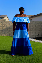 Load image into Gallery viewer, Sale Item!! Super Cute Color Block Tiered Maxi Off Shoulder Maxi Dress