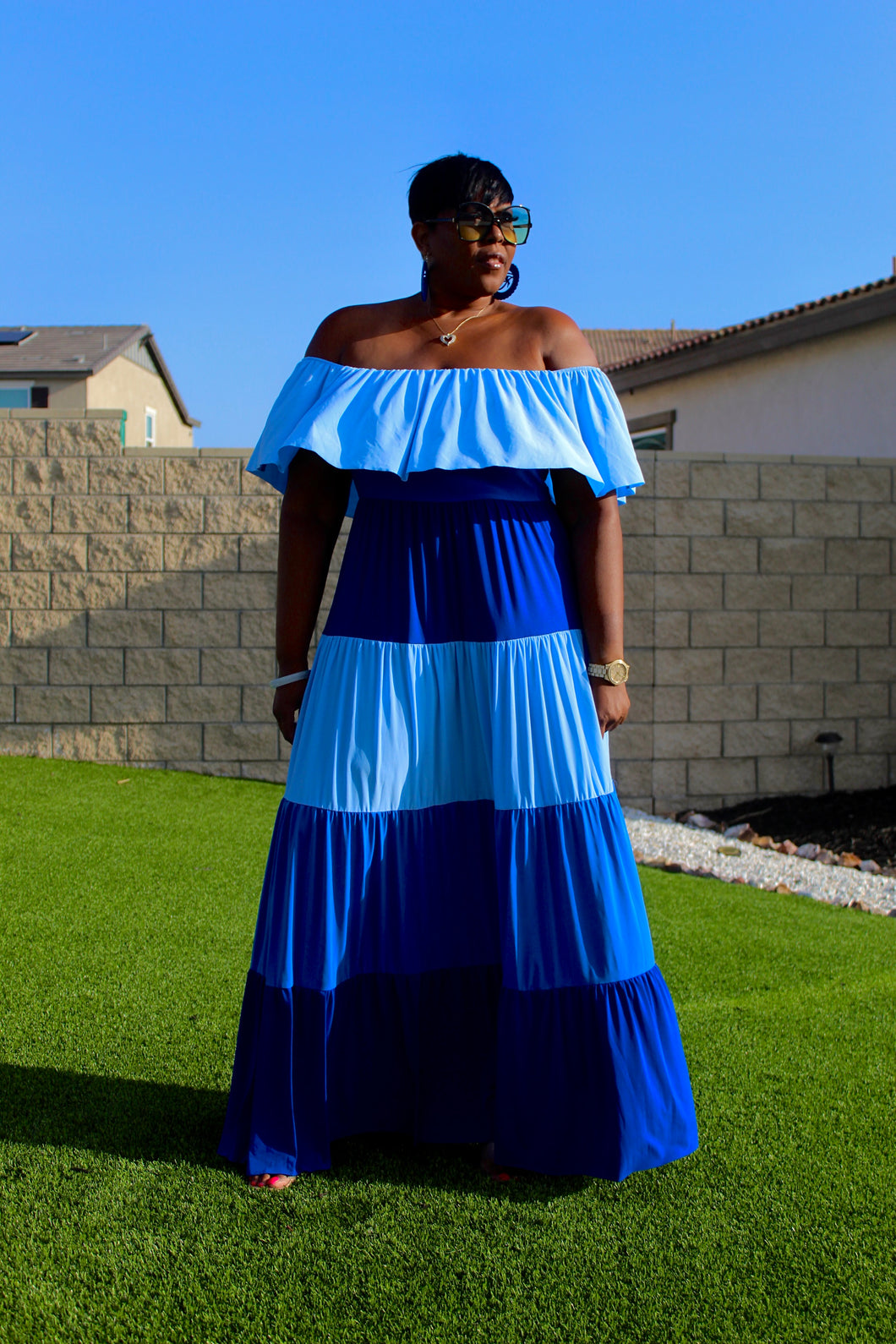 Sale Item!! Super Cute Color Block Tiered Maxi Off Shoulder Maxi Dress – Thick Chicks_Boutique