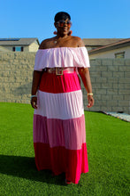 Load image into Gallery viewer, New Arrival!!! Super Cute Color Block Tiered Maxi Off Shoulder Maxi Dress