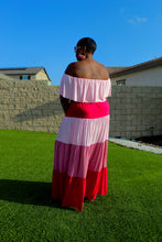 Load image into Gallery viewer, New Arrival!!! Super Cute Color Block Tiered Maxi Off Shoulder Maxi Dress