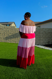 Sale Item!!! Super Cute Color Block Tiered Maxi Off Shoulder Maxi Dress