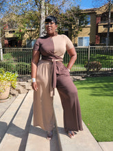Load image into Gallery viewer, SALE ITEM!! Two Tone Dark Brown &amp; Light Brown Wrap Top &amp; Palazzo