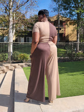 Load image into Gallery viewer, SALE ITEM!! Two Tone Dark Brown &amp; Light Brown Wrap Top &amp; Palazzo