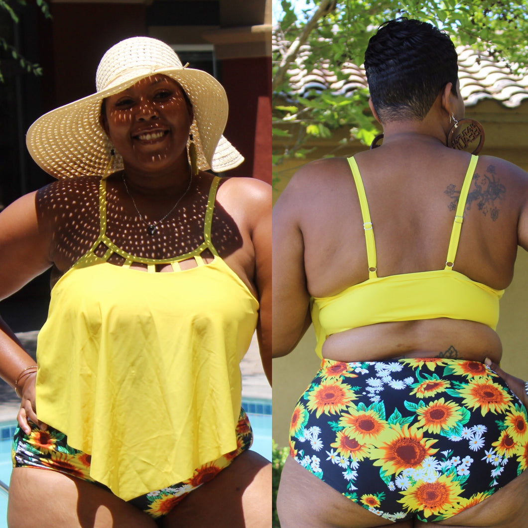 Final Sale!!! Sunflower High Waistline Two Piece Swimsuit