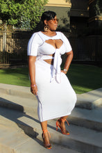 Load image into Gallery viewer, White/Brown Dress With Cut-Out Tie Fronts.