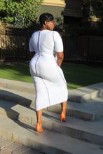 Load image into Gallery viewer, White/Brown Dress With Cut-Out Tie Fronts.