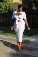 Load image into Gallery viewer, White/Brown Dress With Cut-Out Tie Fronts.