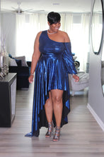 Load image into Gallery viewer, Show Stopper One Shoulder Metallic Blue Dress