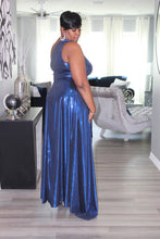 Load image into Gallery viewer, Show Stopper One Shoulder Metallic Blue Dress