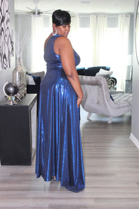 Show Stopper One Shoulder Metallic Blue Dress