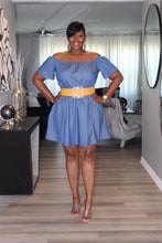 Load image into Gallery viewer, Off Shoulder Denim Dress. Belt Sold Separately