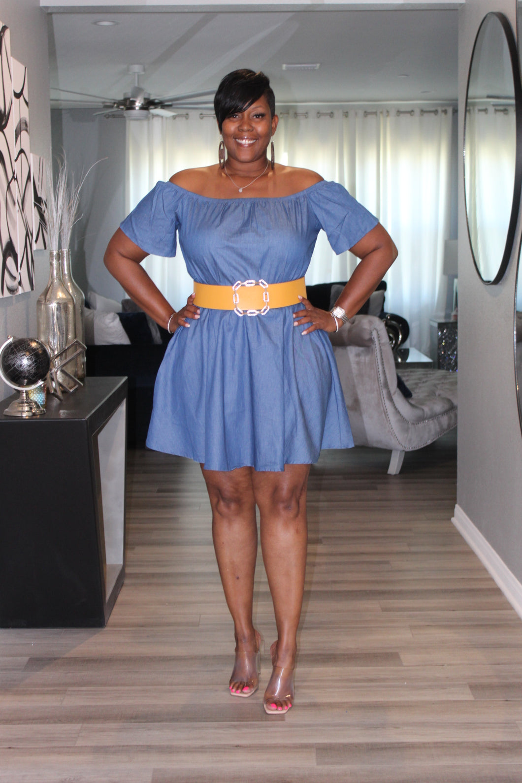 Sale Item!!! Off Shoulder Denim Dress. Belt Sold Separately 2X Sale Item!!! Off Shoulder Denim Dress. Belt Sold Separately 2X