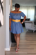 Load image into Gallery viewer, Off Shoulder Denim Dress. Belt Sold Separately