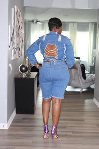 Off The Chain Denim Shorts & Distressed Denim Jacket with Chains
