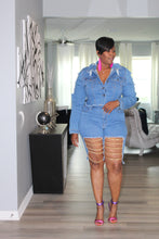 Load image into Gallery viewer, Off The Chain Denim Shorts &amp; Distressed Denim Jacket with Chains