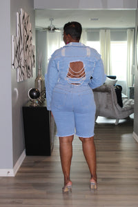 Off The Chain Denim Shorts & Distressed Denim Jacket with Chains