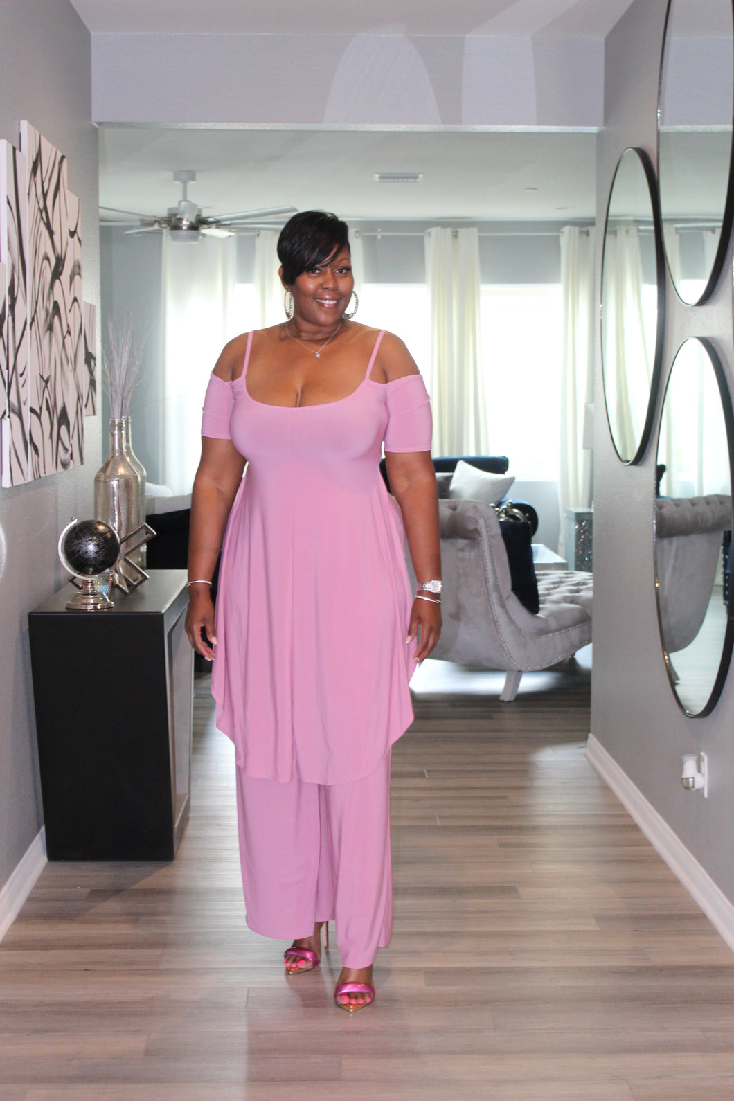 Sale Item!!! Pretty In Pink Off Shoulder Top & Palazzo Pants Set