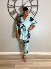 Load image into Gallery viewer, Sale Item!! Blue Tie Dye Pants Set.  Stretch Pants with V-neck Top