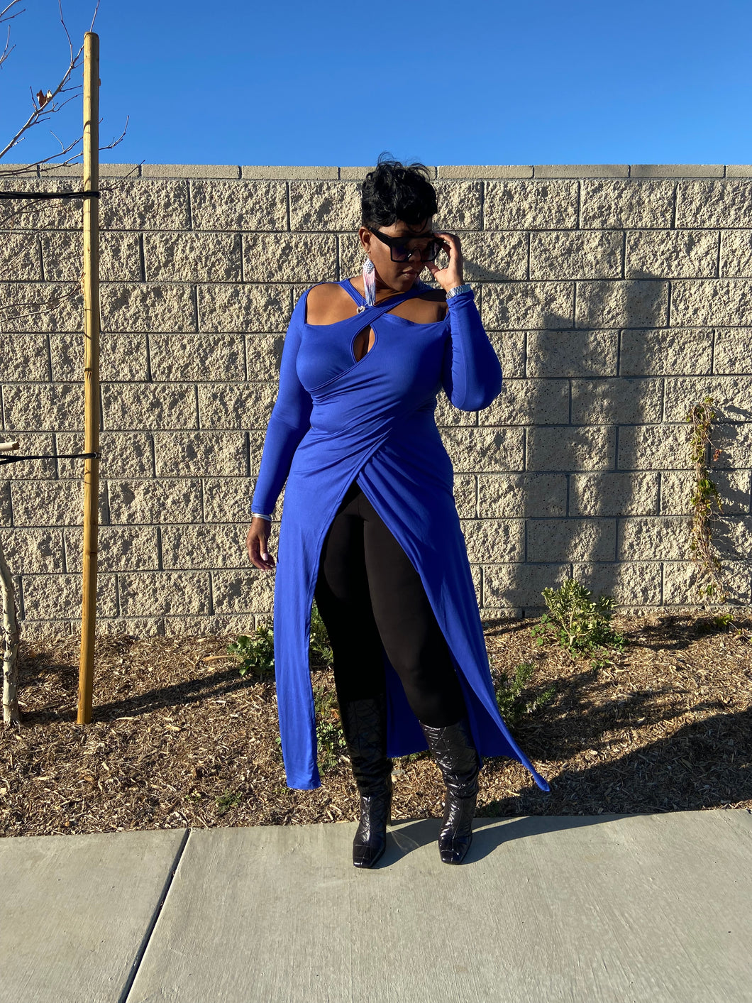 Sale Item!!! Sexy Blue Long Sleeve Maxi Top with Cut Outs.