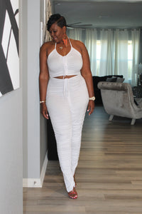 Sale Item!!! She Ready All White Ruched Cami Jumpsuit