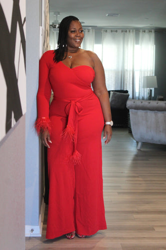 New Arrival!!! Red Hottttt One Shoulder Jumpsuit