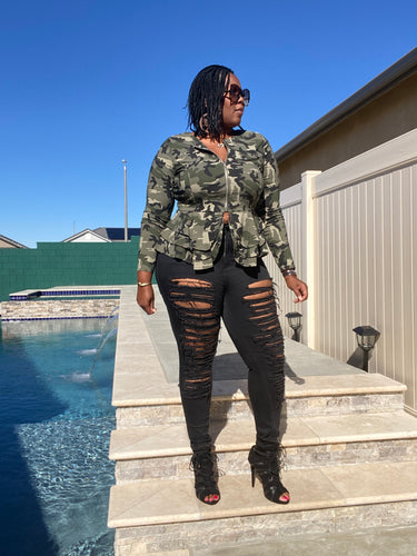 Sale Item!!! Camo Long Sleeve Multi Layer Peplum Jacket