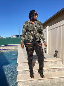 Sale Item!!! Camo Long Sleeve Multi Layer Peplum Jacket
