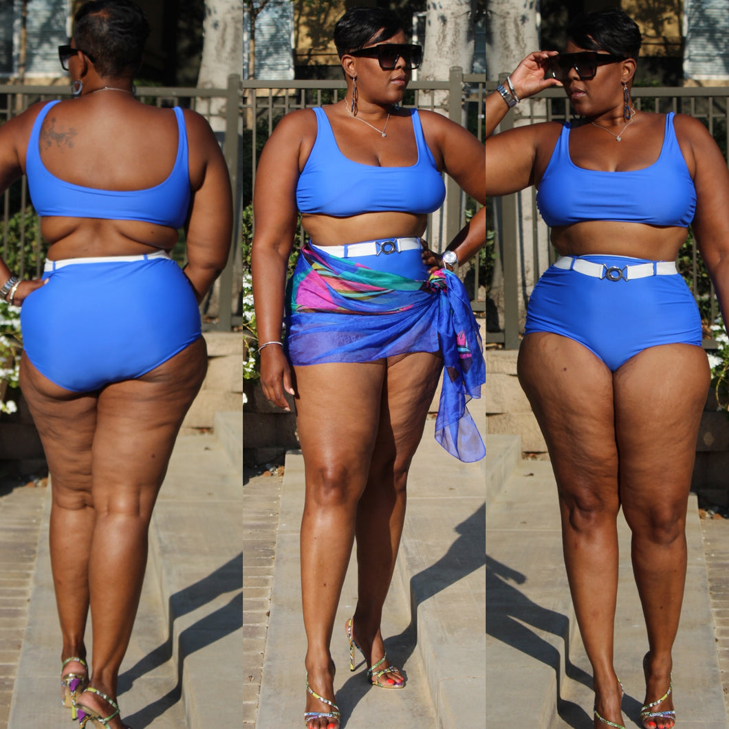 Final Sale Item!!! Blue Sensation High Waist Two Piece Suit with Belt